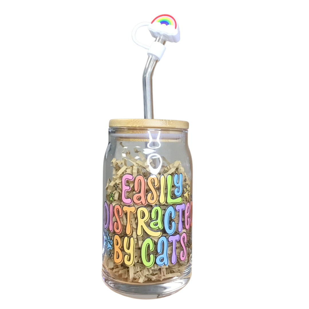 Easily Distracted By Cats Glass Cup