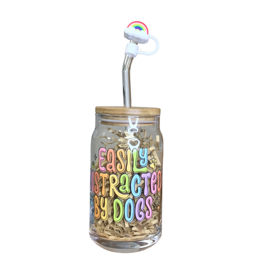 Easily Distracted By Dogs Glass Cup