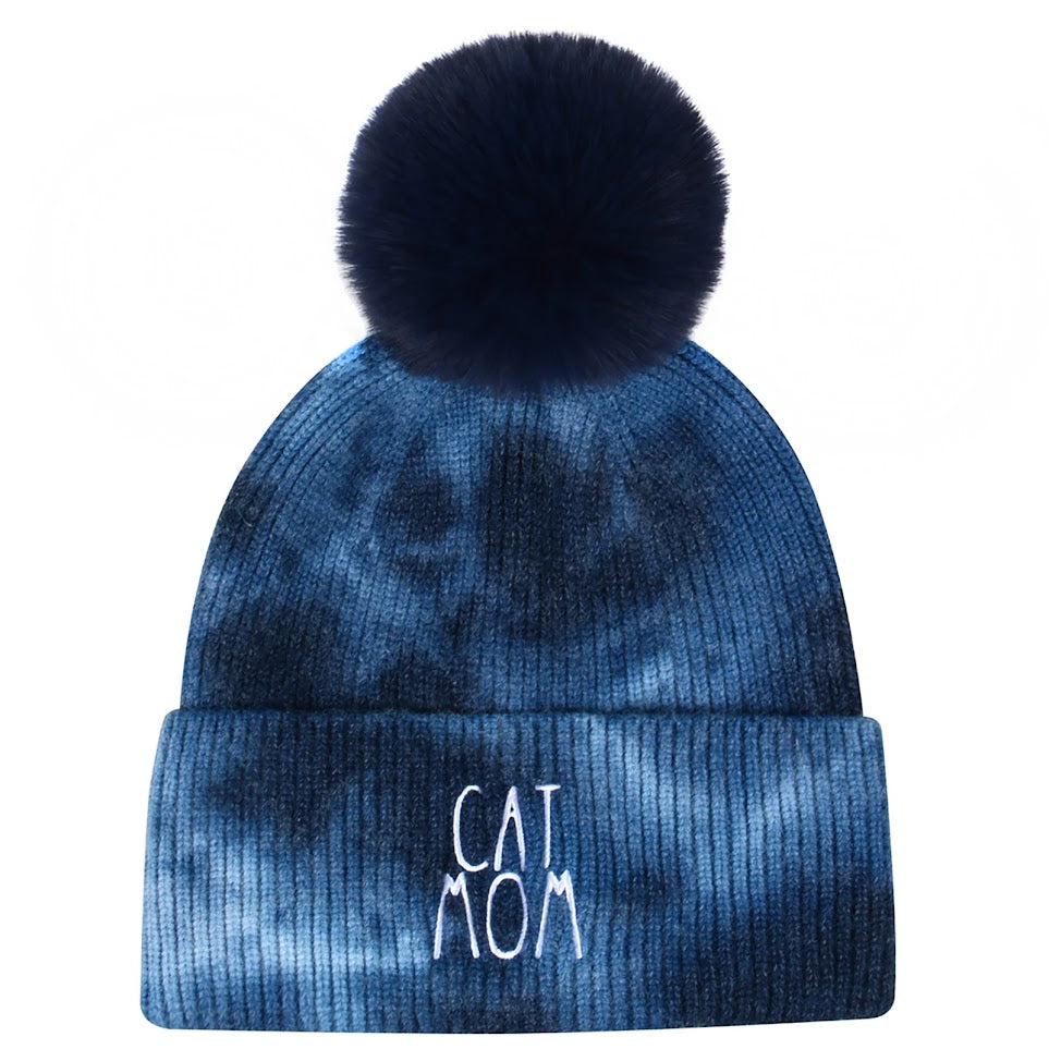 Cat Mom Tie Dye Beanie - Navy