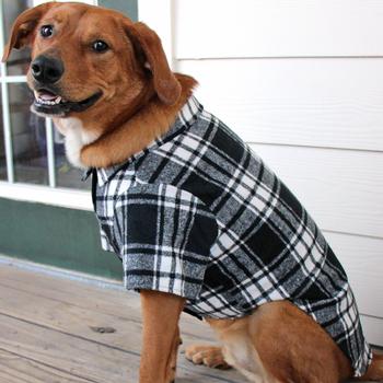 Flannel Dog Shirt - Black White Plaid
