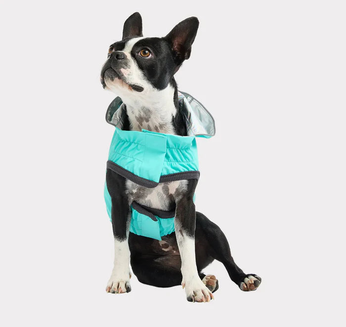 Reversible Dog Raincoat | Neon Aqua & Iridescent