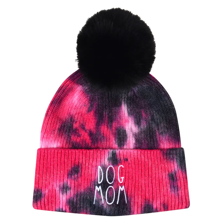 Dog Mom Tie Dye Beanie - Pink