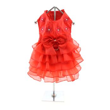 Red Satin Holiday Dog Harness Dress