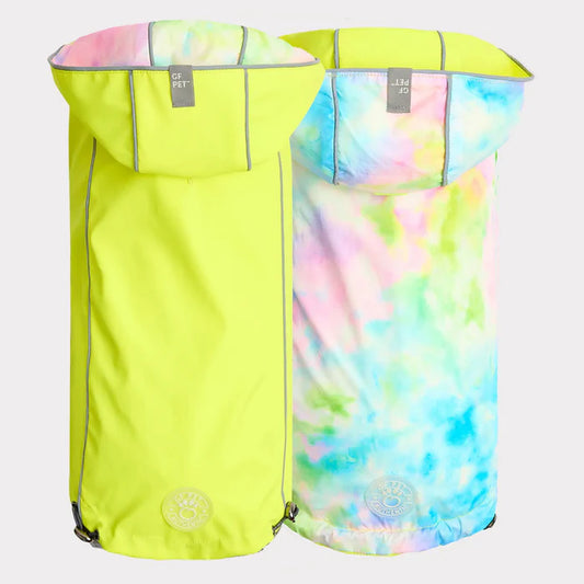 Reversible Dog Raincoat | Neon Yellow and Tie-Dye