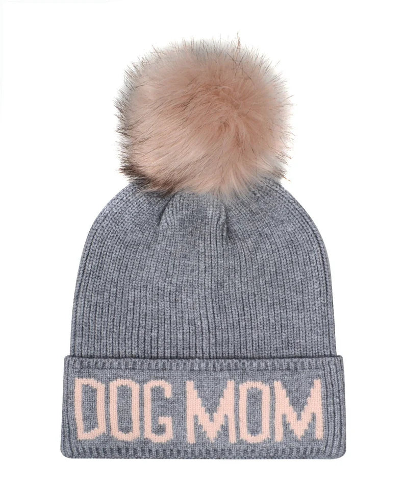 Dog Mom Beanie - Pink/Gray