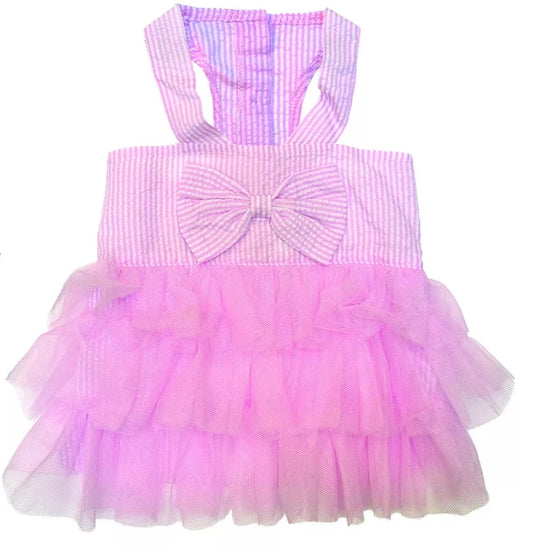 Pink Seersucker Ruffle Dress