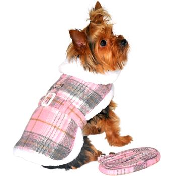 Pink & White Plaid Sherpa-Lined Dog Harness Coat