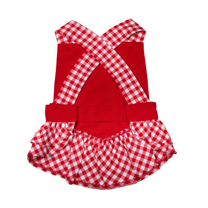 Red Gingham Overalls Dress