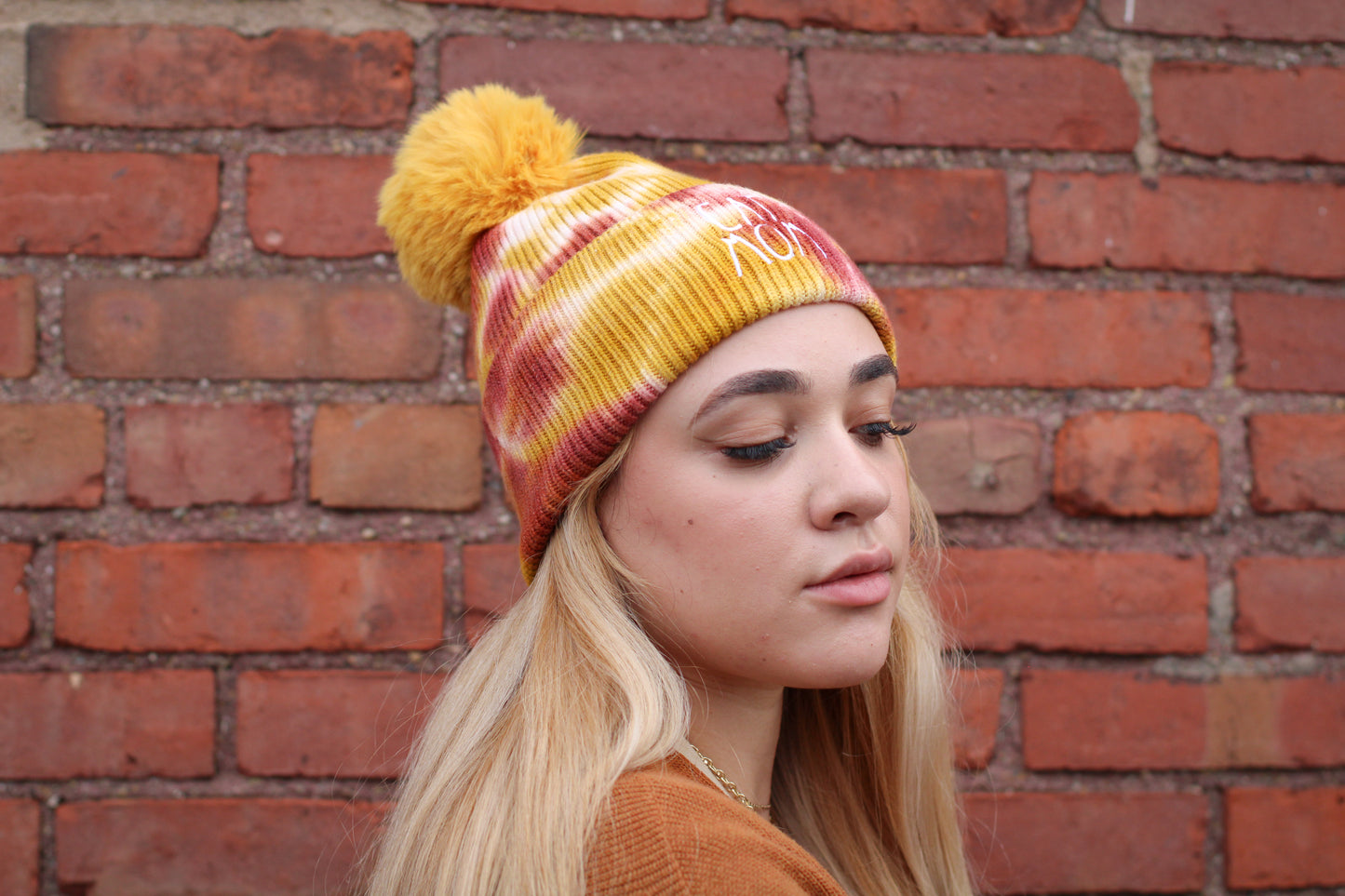 Cat Mom Tie Dye Beanie - Gold