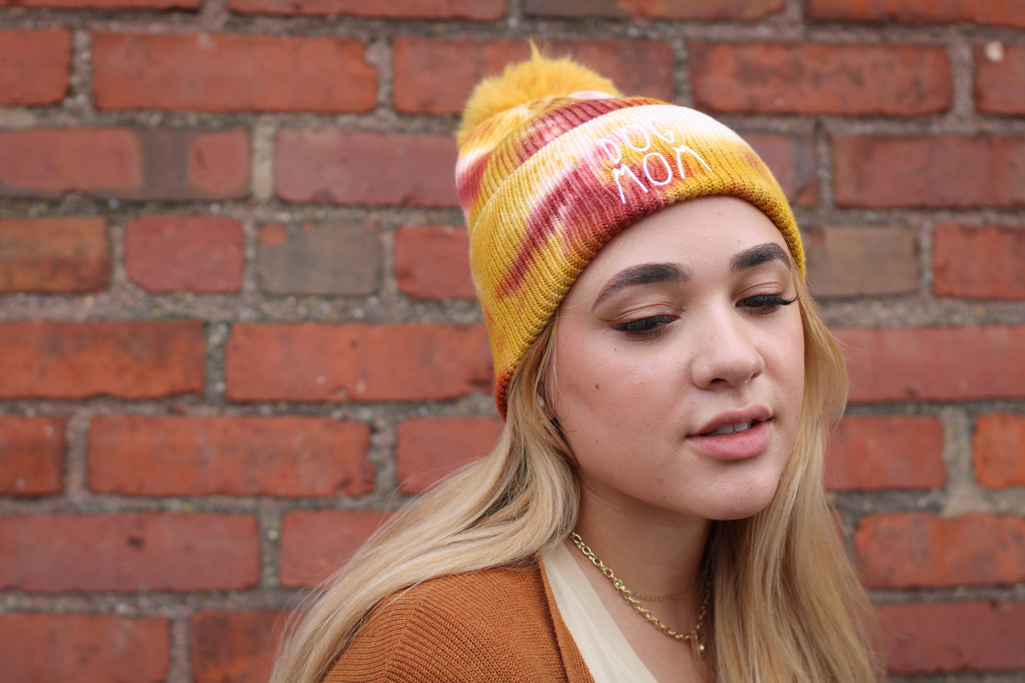 Dog Mom Tie Dye Beanie - Gold