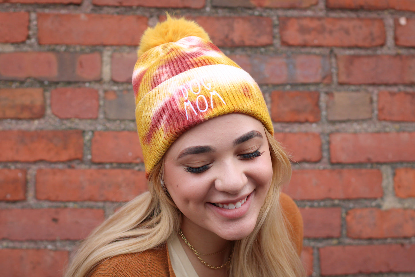 Dog Mom Tie Dye Beanie - Gold