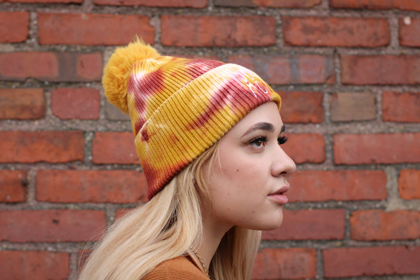 Dog Mom Tie Dye Beanie - Gold