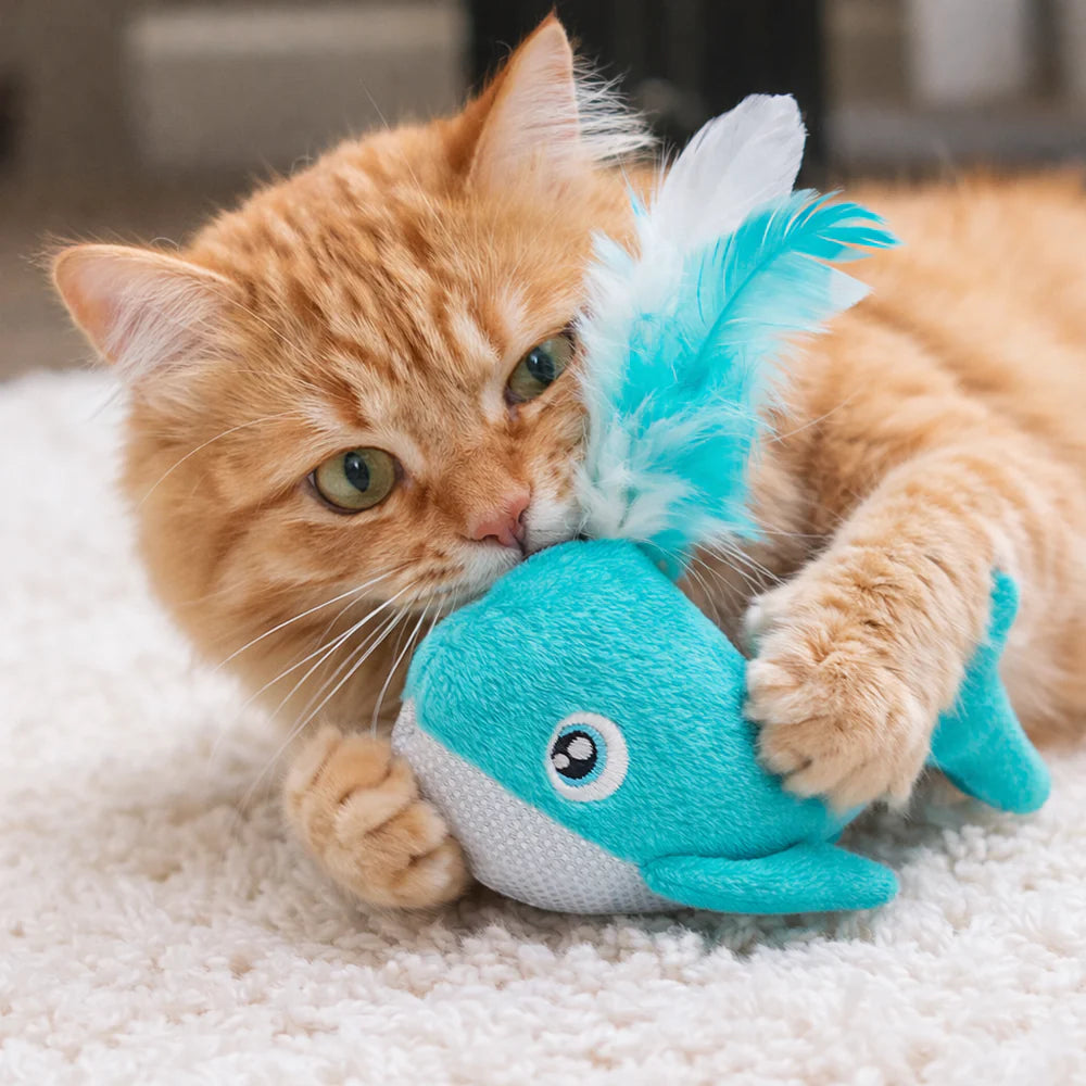 Whale with Feather Spout Cat Toy