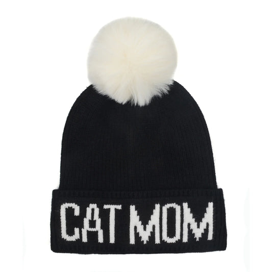 Cat Mom Knit Pom Beanie