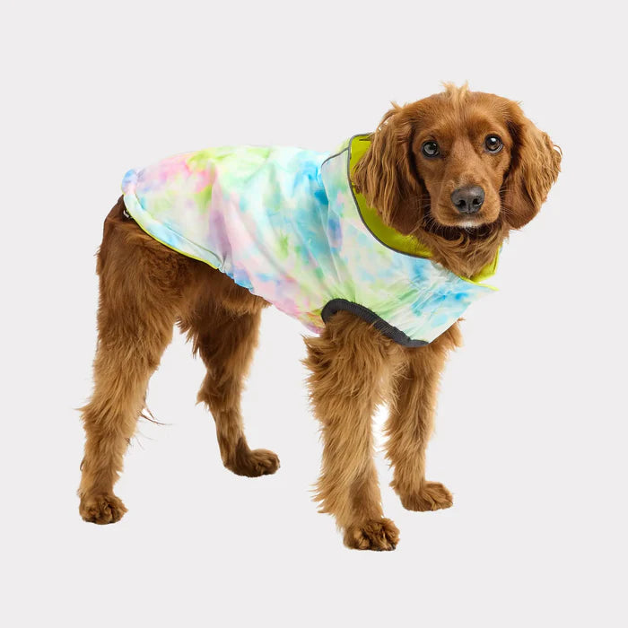 Reversible Dog Raincoat | Neon Yellow and Tie-Dye