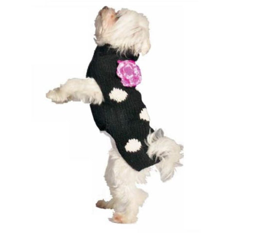 Black Polka Dot Pink Flower Wool Sweater