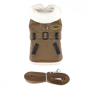 Faux Leather Bomber Sherpa-Lined Dog Harness Coat