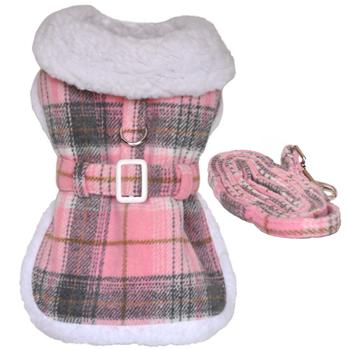 Pink & White Plaid Sherpa-Lined Dog Harness Coat