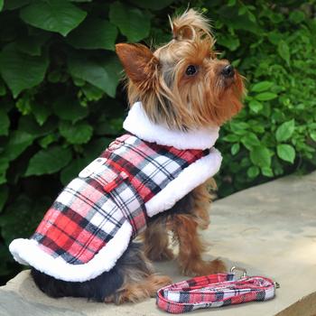 Red & White Plaid Sherpa-Lined Dog Harness Coat