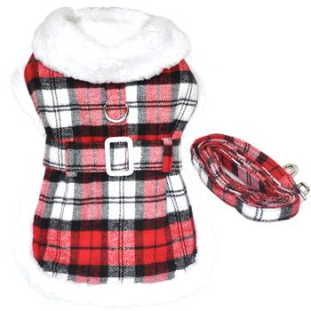 Red & White Plaid Sherpa-Lined Dog Harness Coat